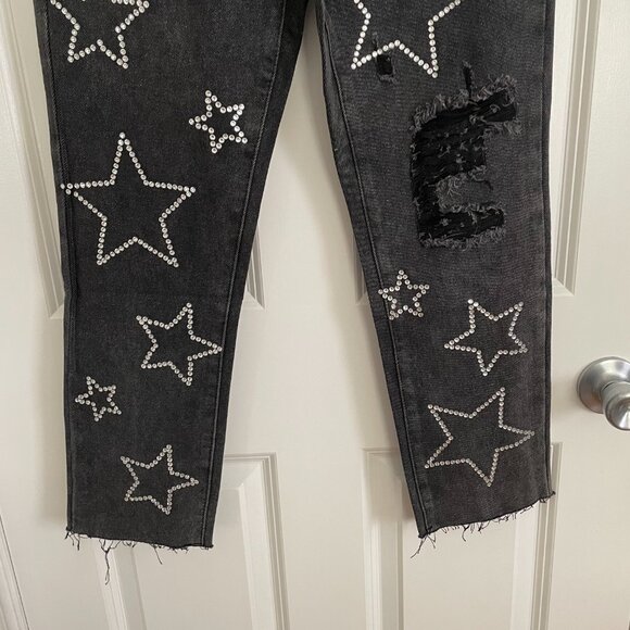Simple Society Bling Acid Wash Super High Rise Black Straight Jean Size 00/23 - Picture 10 of 13